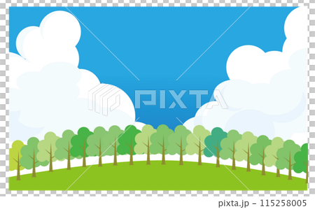 Summer cumulonimbus clouds and trees illustration background material 115258005