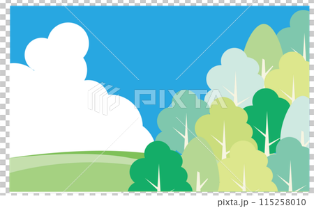森と入道雲の綺麗な青空の背景イラスト素材 115258010