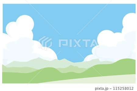 爽やかな入道雲のある青空と山の背景素材 115258012
