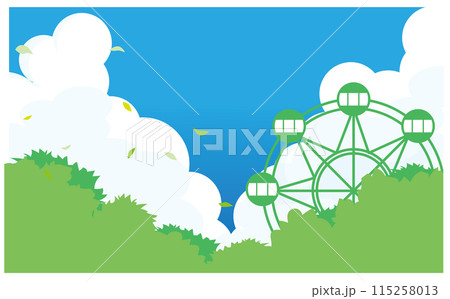 入道雲のある夏の空と観覧車の背景イラスト素材 入道雲のある夏の空と観覧車の背景イラスト素材 115258013