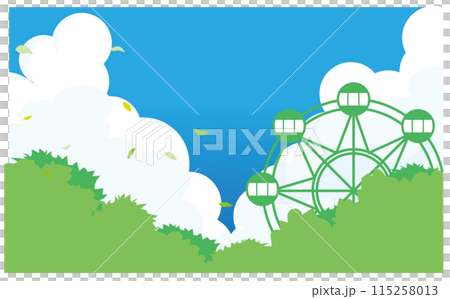 入道雲のある夏の空と観覧車の背景イラスト素材 入道雲のある夏の空と観覧車の背景イラスト素材 115258013