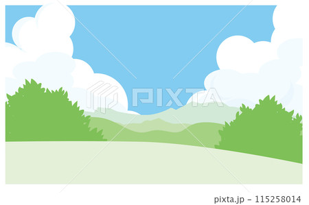 入道雲の浮かぶ青空と山脈の背景イラスト素材 入道雲の浮かぶ青空と山脈の背景イラスト素材 115258014