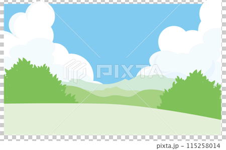 入道雲の浮かぶ青空と山脈の背景イラスト素材 入道雲の浮かぶ青空と山脈の背景イラスト素材 115258014
