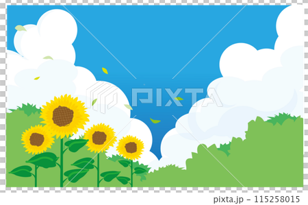 入道雲と夏空のひまわりの背景イラスト素材 入道雲と夏空のひまわりの背景イラスト素材 115258015