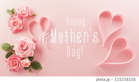 Love, Valentine, mother and women's day concept made from pink paper hearts, roses and the text on pastel background. Love, Valentine, mother and women's day concept made from pink paper hearts, roses and the text on pastel background. 115258158