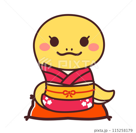 着物を着た巳のかわいいキャラクター　女の子　イラスト素材 115258179