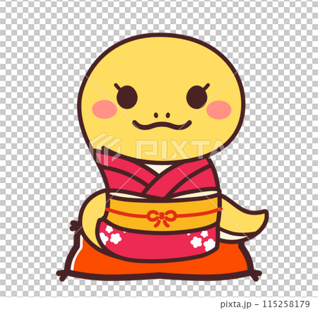 穿著和服的蛇的可愛性格女孩插畫素材 115258179