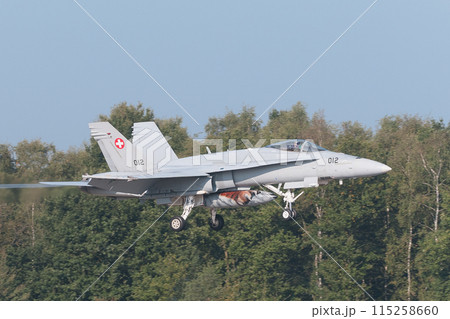 着陸するスイス空軍F/A-18Cホーネット 着陸するスイス空軍F/A-18Cホーネット 115258660
