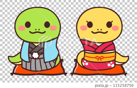 着物を着た巳のかわいいキャラクター　男女　イラスト素材 115258750