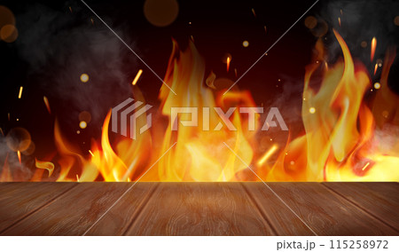 3D Wooden surface fire background 3D Wooden surface fire background 115258972