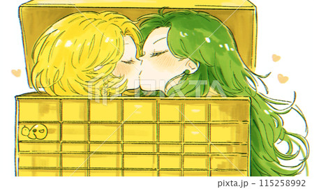 幸せの時：若い女性の恋人たちのキスをしている：LGBT