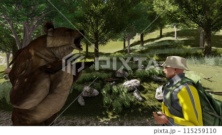 登山 熊に襲われる 熊が立つ イラストCG 登山 熊に襲われる 熊が立つ イラストCG 115259110