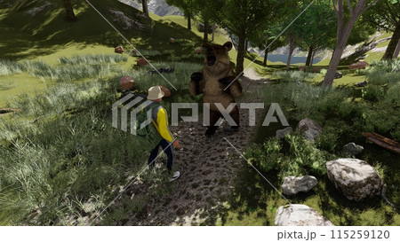 登山 熊に襲われる 熊が立つ イラストCG 登山 熊に襲われる 熊が立つ イラストCG 115259120
