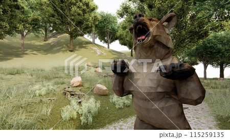登山 熊に襲われる 熊が立つ イラストCG 登山 熊に襲われる 熊が立つ イラストCG 115259135