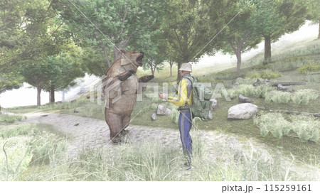 登山 熊に襲われる 熊が立つ イラストCG 登山 熊に襲われる 熊が立つ イラストCG 115259161