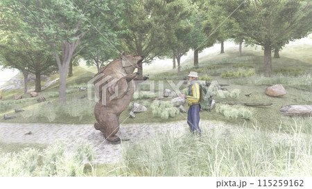 登山 熊に襲われる 熊が立つ イラストCG 登山 熊に襲われる 熊が立つ イラストCG 115259162