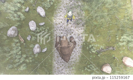 登山 熊に襲われる 熊が立つ イラストCG 登山 熊に襲われる 熊が立つ イラストCG 115259167