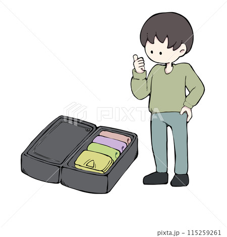 スーツケースに上手く荷物が入って嬉しい男性 115259261