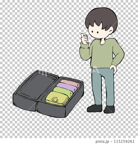 スーツケースに上手く荷物が入って嬉しい男性 115259261