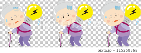 一位拄著拐杖拿著燈泡的老婦人的插圖集 一位拄著拐杖拿著燈泡的老婦人的插圖集 115259568