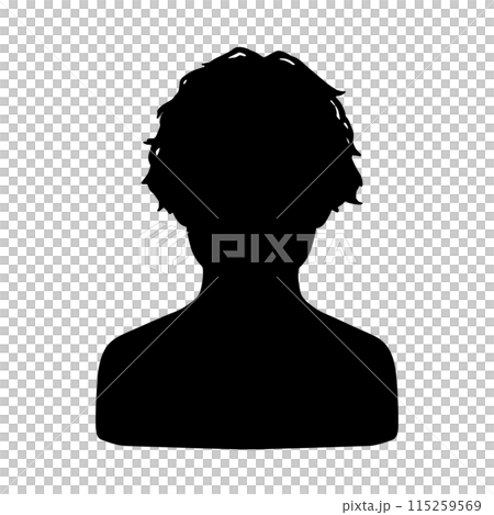ウェーブヘアの男性シルエットアイコン　黒 115259569