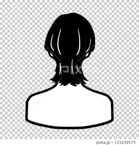 ウルフロングスタイルの男性後ろ姿シルエット　黒 115259573