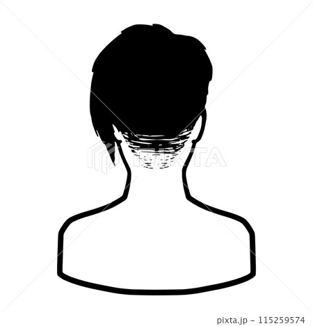 アシンメトリーヘアの男性シ後ろ姿ルエット 黒 アシンメトリーヘアの男性シ後ろ姿ルエット 黒 115259574