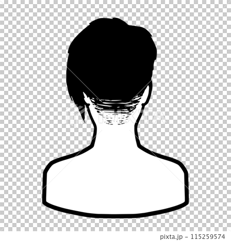 アシンメトリーヘアの男性シ後ろ姿ルエット 黒 アシンメトリーヘアの男性シ後ろ姿ルエット 黒 115259574