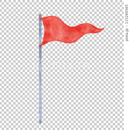 Watercolor red triangular flag. Hand drawn graphic drawing on isolated background. 115260565