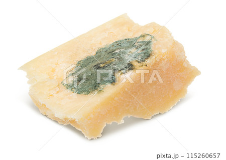moldy parmesan cheese isolated on white background moldy parmesan cheese isolated on white background 115260657