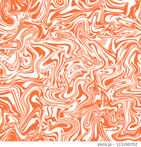 Groovy swirl vector seamless pattern. Bright orange wavy background in psychedelic retro 1970s aesthetic. Distorted liquid marble texture. Abstract trendy surface design with fluid acrylic art effect Groovy swirl vector seamless pattern. Bright orange wavy background in psychedelic retro 1970s aesthetic. Distorted liquid marble texture. Abstract trendy surface design with fluid acrylic art effect 115260702