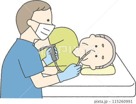 鼻から胃カメラを入れる男性 115260991