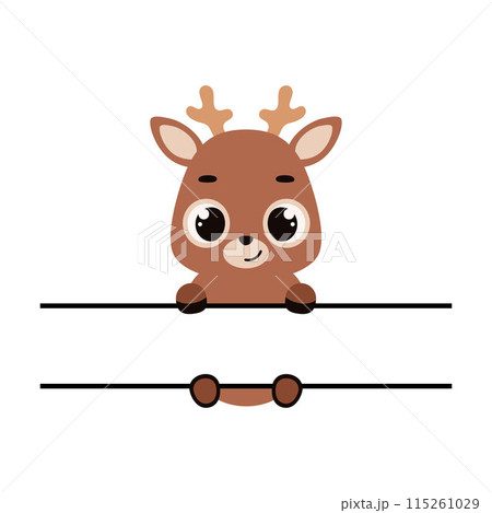 Cute deer split monogram. Funny cartoon character for shirt, scrapbooking, greeting cards, baby shower, invitation. Bright colored childish stock vector illustration 115261029