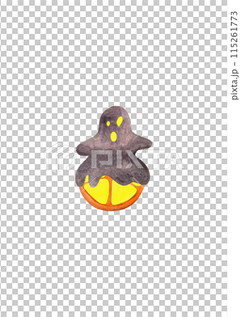 Halloween cookies. Creative cartoon monster. Watercolor isolated ghost illustration. Design element. Ideal for printing fabric, wallpaper, dishes and other products 115261773