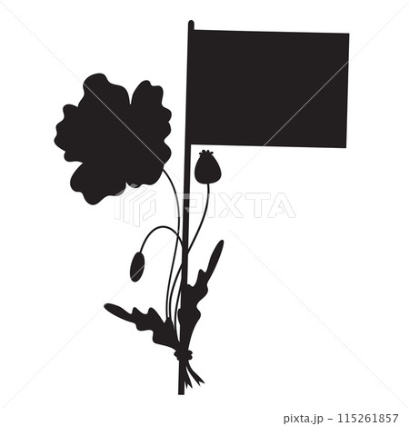 Memorial Day. Flag with poppy flower. Black silhouette hand drawing. Vector illustration. Memorial Day. Flag with poppy flower. Black silhouette hand drawing. Vector illustration. 115261857