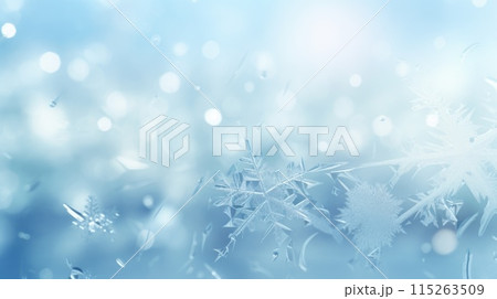 Winter frosted window glass blue color background Winter frosted window glass blue color background 115263509