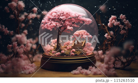 Cherry sakura spring blossom tree inside glass snow globe enchanting miniature 115263510