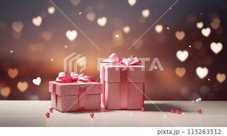 Present boxes Valentine day holiday background, copy space. Gifts shopping 115263512