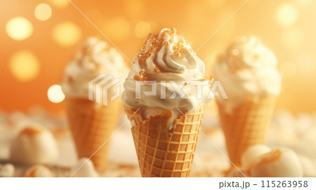 Brown caramel ice cream with melty ingredients, dessert food background 115263958