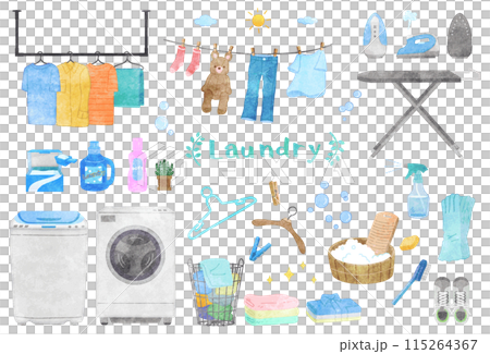 ランドリー　イラストセット　手描き水彩風 115264367