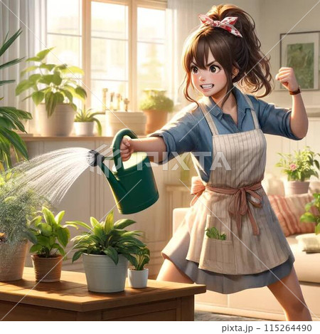観葉植物を手入れする女性 115264490