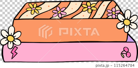 Retro Groovy Book stacked Pastel Trendy Doodle Drawing Bookish Flower Art Retro Groovy Book stacked Pastel Trendy Doodle Drawing Bookish Flower Art 115264784