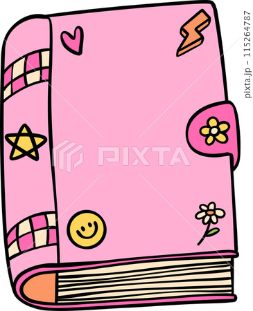 Retro Groovy Book  Pastel Trendy Doodle Drawing  Bookish Flower Art 115264787