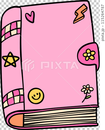 Retro Groovy Book  Pastel Trendy Doodle Drawing  Bookish Flower Art 115264787