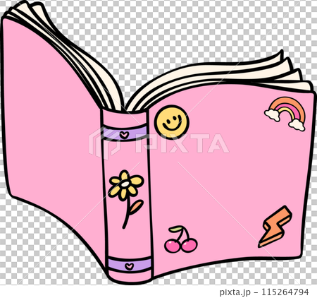 Retro Groovy Book opened Pastel Trendy Doodle Drawing Bookish Flower Art Retro Groovy Book opened Pastel Trendy Doodle Drawing Bookish Flower Art 115264794
