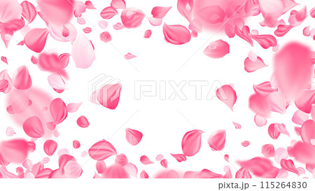 Delicate pink swirl of rose petals. Realistic spiral wind flow with flower petals. 115264830