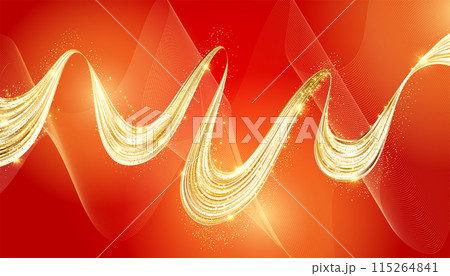 Realistic abstract gold ribbon. Yellow metallic swirl line. Luxury golden flow 115264841