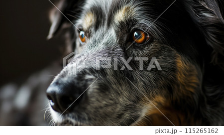 Intense dog with captivating amber eyes. 115265162