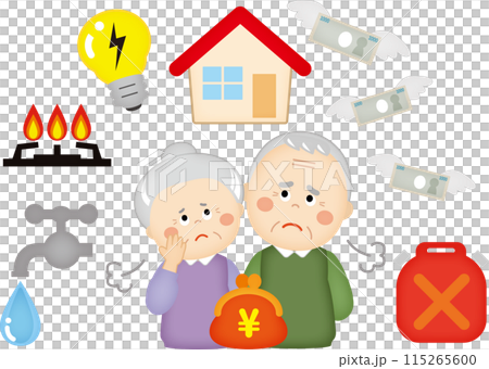 値上げに困ってため息をつく高齢の夫婦のイラスト 値上げに困ってため息をつく高齢の夫婦のイラスト 115265600