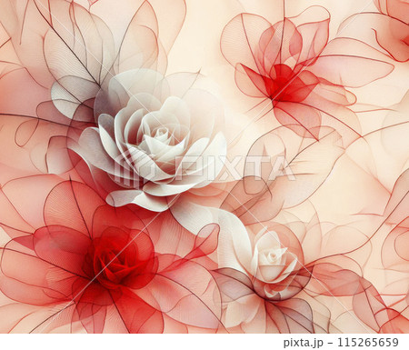 Delicate background of transparent white and coral leaves. Abstract background for creative use 115265659